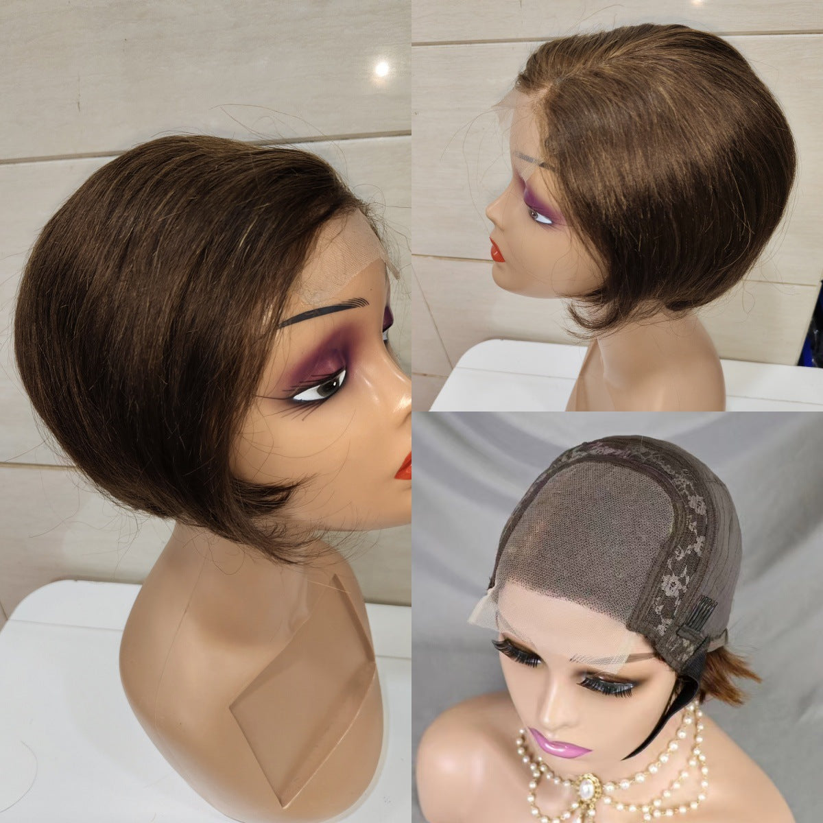 4*4 lace Glueless Pixie cut Wig 100% human hair