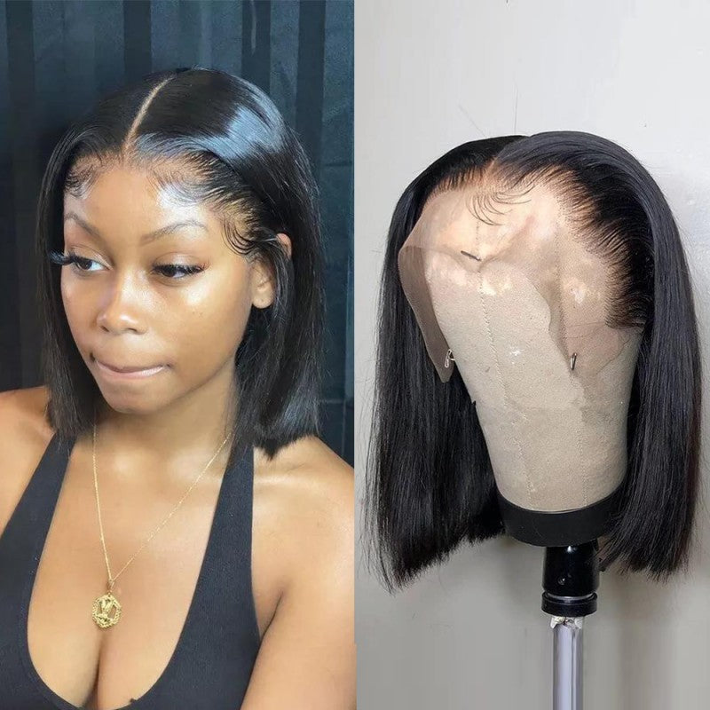 10A Straight Bob 13*4 frontal lace wig 200% density human hair