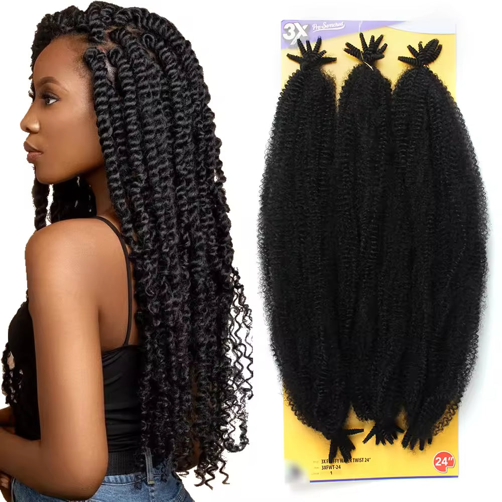 Afro Marley Twist Hair 3x Pre-Separated Spring Afro Twist for Soft Locs 24inch Marley Mini Twist Braiding Hair Black Hair for Women