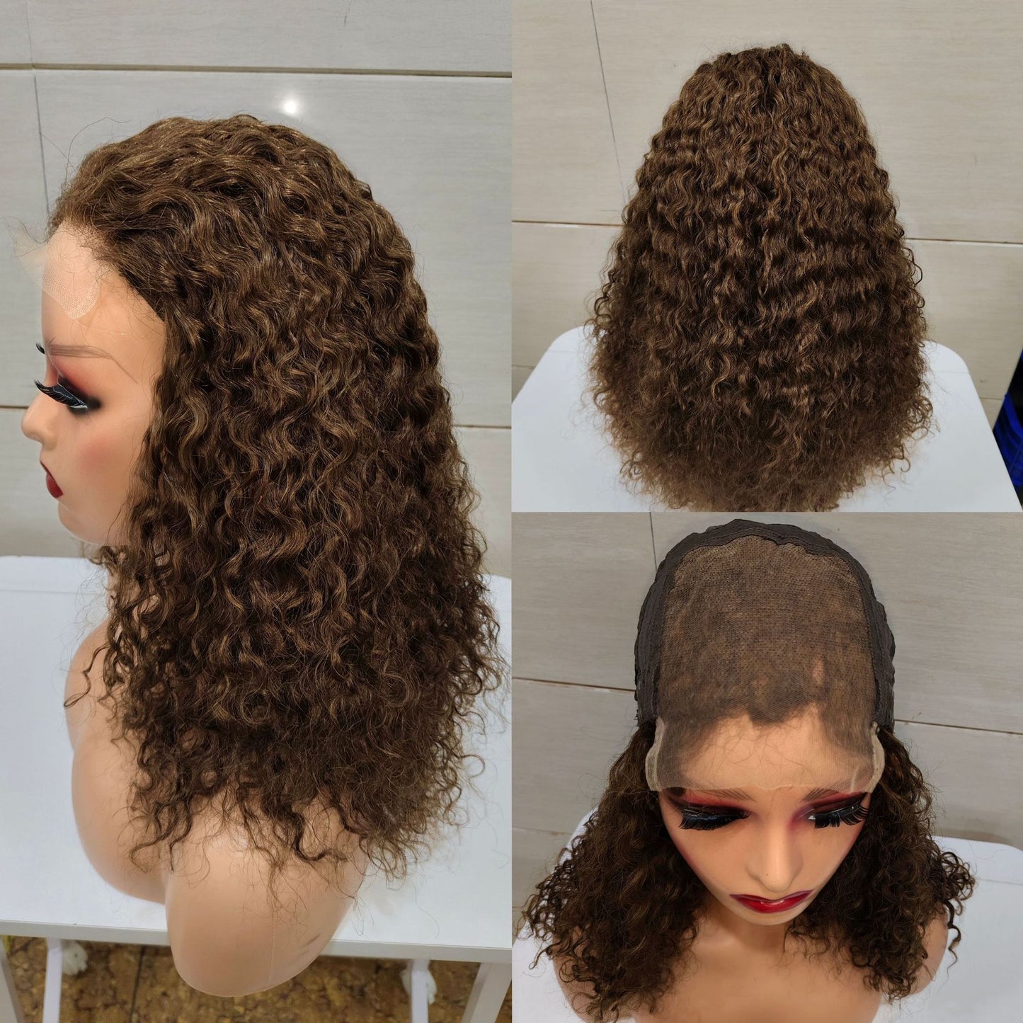 12A Double Drawn Human hair 18 inch 4*4 Lace Curly Wig 300% density
