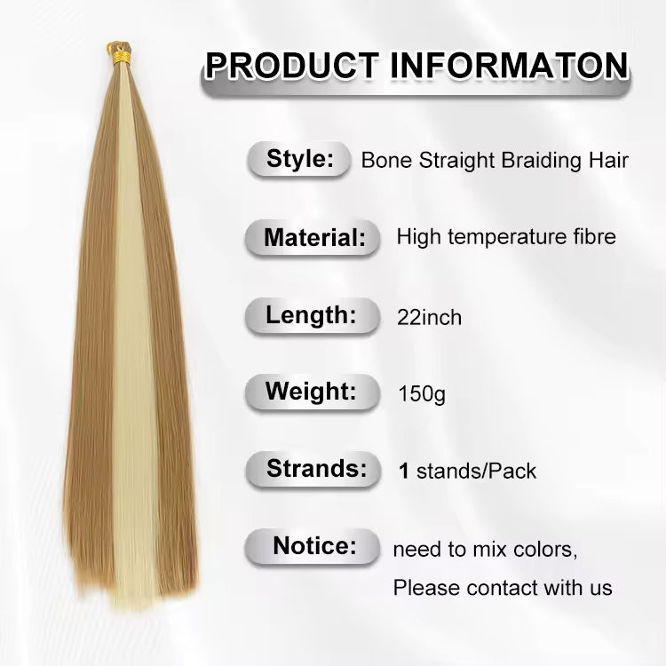 Wholesale 22 Inch 150G Silky Smooth Synthetic Bone Straight Silk Hair Braiding Hair Extension
