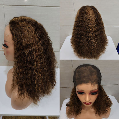 12A Double Drawn Human hair 18 inch 4*4 Lace Curly Wig 300% density