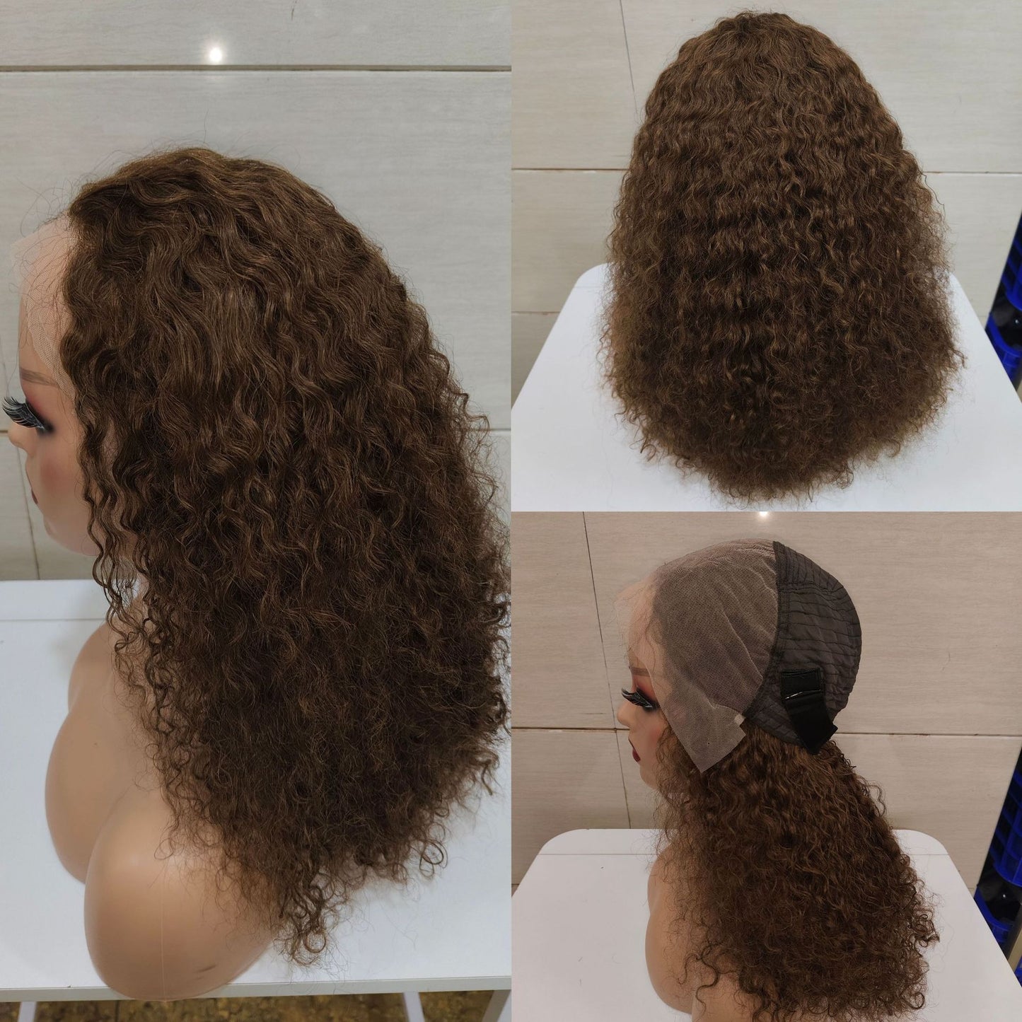 12A Double Drawn Human hair 18 inch 4*4 Lace Curly Wig 300% density