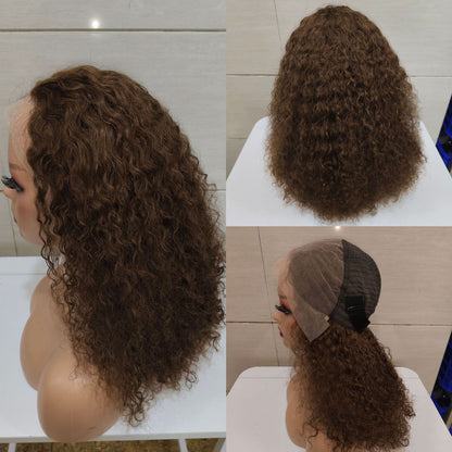 12A Double Drawn Human hair 18 inch 4*4 Lace Curly Wig 300% density