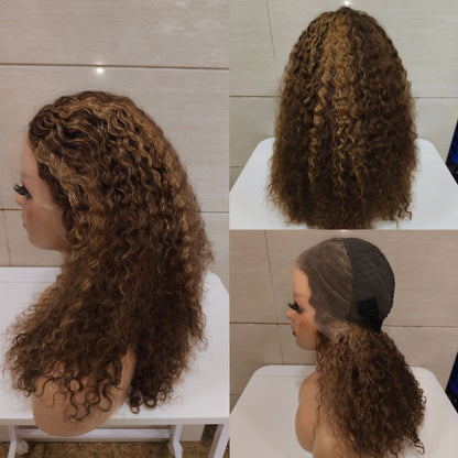 12A Double Drawn Human hair 18 inch 4*4 Lace Curly Wig 300% density