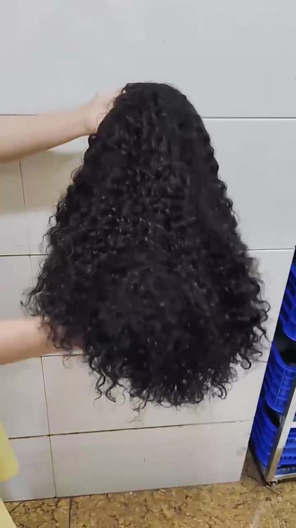 12A Double Drawn Human hair 18 inch 4*4 Lace Curly Wig 300% density