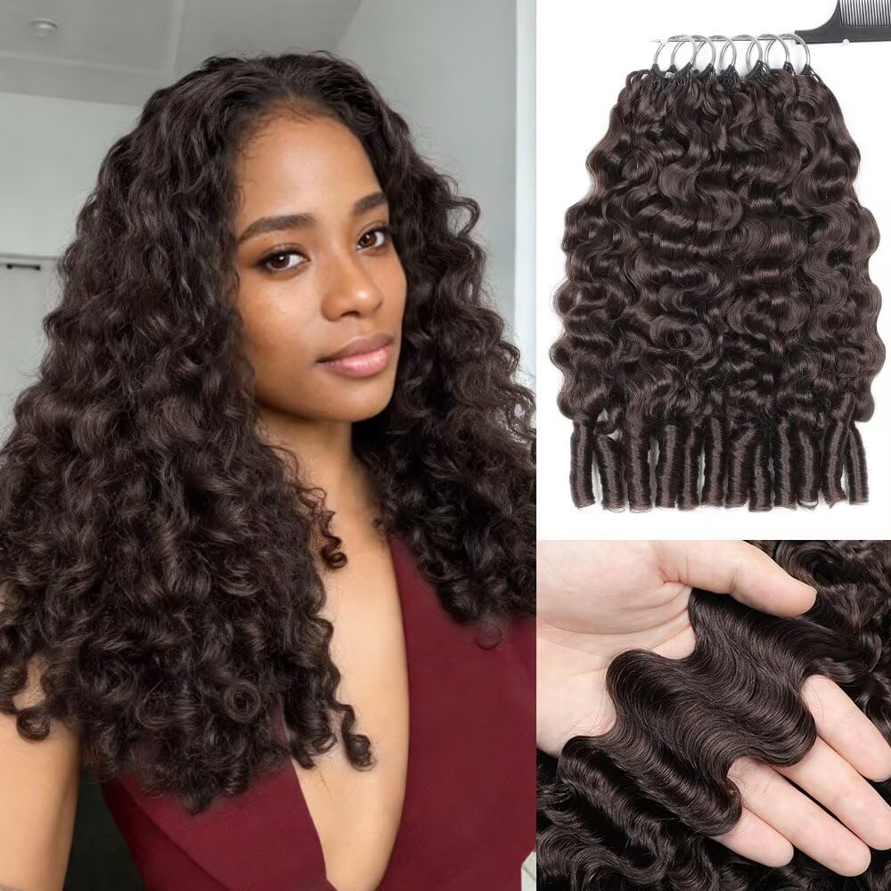 Feather Crochet Human Hair For Black Women 150g 16 Inch Bermese Curly Human Hair Crochet Bundles Pre-Separated Human Crochet Hair Wet And Wavy Invisible Crochet Hair Extensions Kit