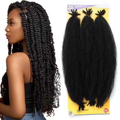 Afro Marley Twist Hair 3x Pre-Separated Spring Afro Twist for Soft Locs 24inch Marley Mini Twist Braiding Hair Black Hair for Women