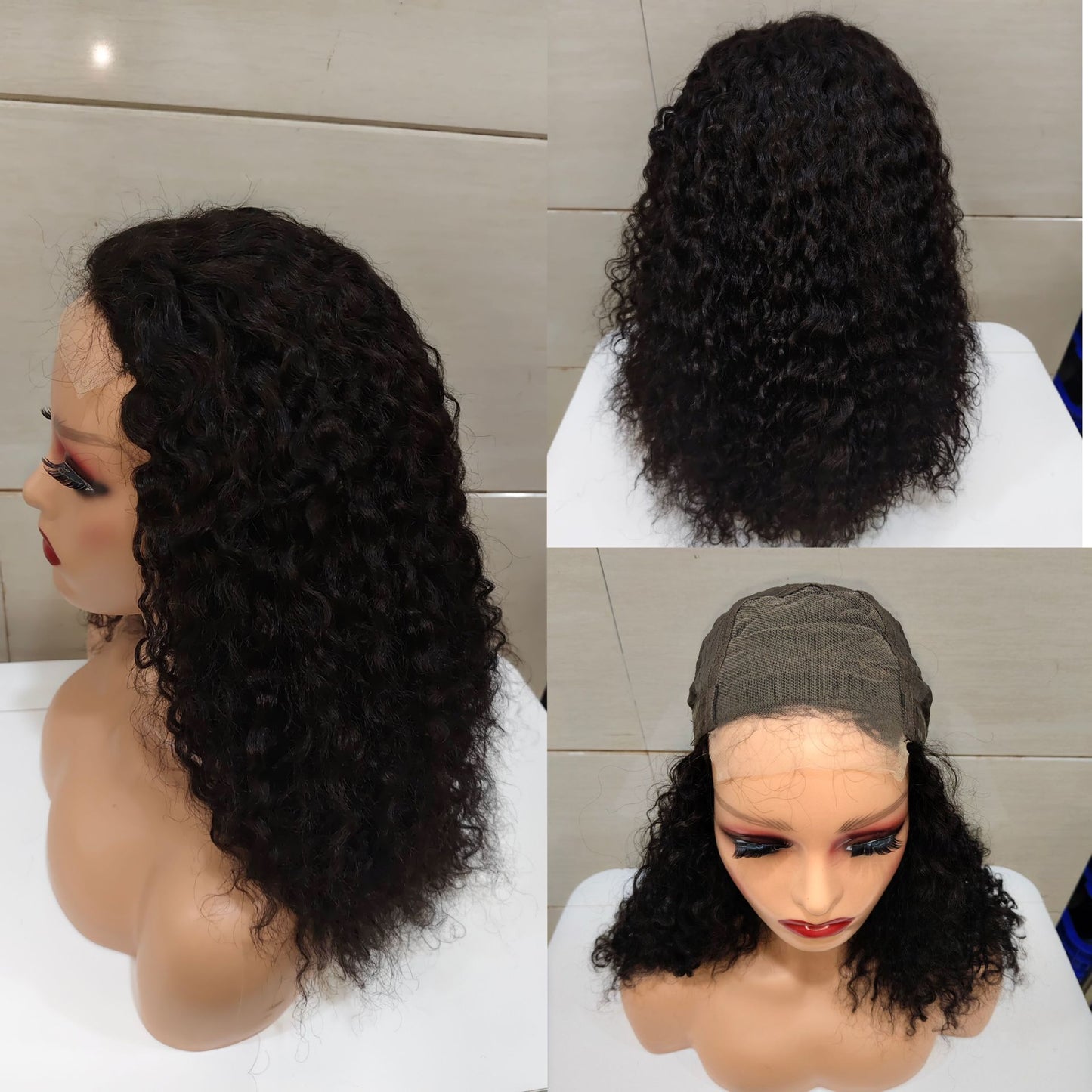 12A Double Drawn Human hair 18 inch 4*4 Lace Curly Wig 300% density