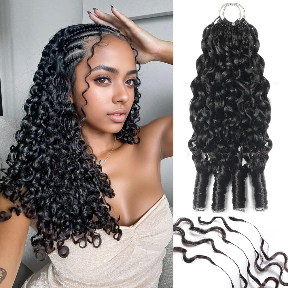 Feather Crochet Human Hair For Black Women 150g 16 Inch Bermese Curly Human Hair Crochet Bundles Pre-Separated Human Crochet Hair Wet And Wavy Invisible Crochet Hair Extensions Kit