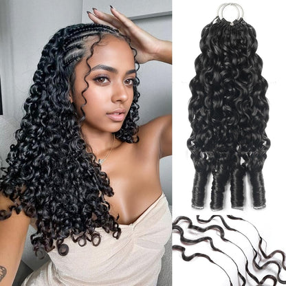 Feather Crochet Human Hair For Black Women 150g 16 Inch Bermese Curly Human Hair Crochet Bundles Pre-Separated Human Crochet Hair Wet And Wavy Invisible Crochet Hair Extensions Kit