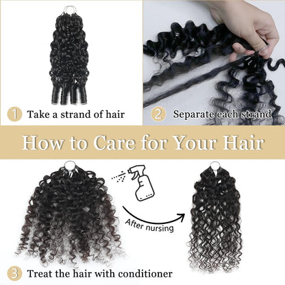 Feather Crochet Human Hair For Black Women 150g 16 Inch Bermese Curly Human Hair Crochet Bundles Pre-Separated Human Crochet Hair Wet And Wavy Invisible Crochet Hair Extensions Kit