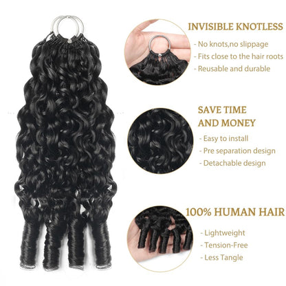 Feather Crochet Human Hair For Black Women 150g 16 Inch Bermese Curly Human Hair Crochet Bundles Pre-Separated Human Crochet Hair Wet And Wavy Invisible Crochet Hair Extensions Kit
