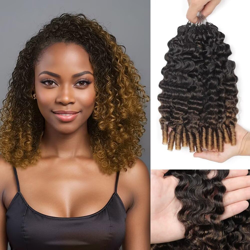 Feather Crochet Human Hair For Black Women 150g 16 Inch Bermese Curly Human Hair Crochet Bundles Pre-Separated Human Crochet Hair Wet And Wavy Invisible Crochet Hair Extensions Kit