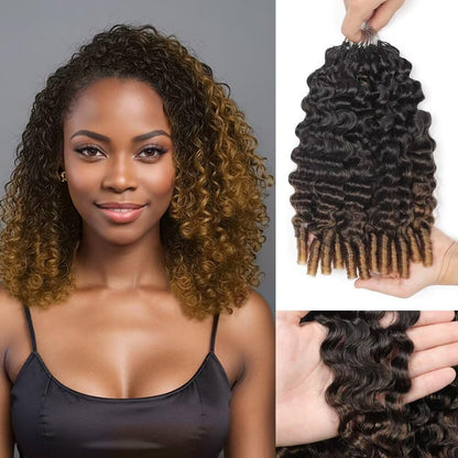 Feather Crochet Human Hair For Black Women 150g 16 Inch Bermese Curly Human Hair Crochet Bundles Pre-Separated Human Crochet Hair Wet And Wavy Invisible Crochet Hair Extensions Kit