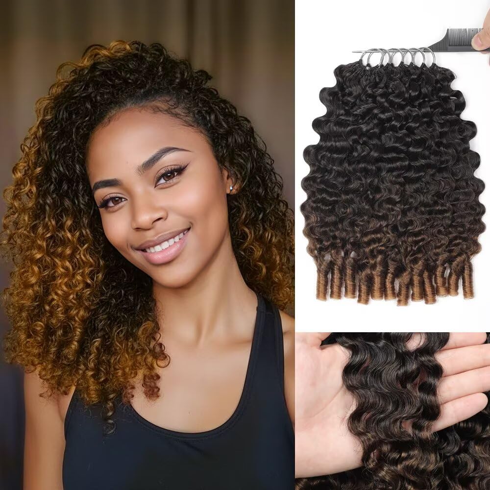Feather Crochet Human Hair For Black Women 150g 16 Inch Bermese Curly Human Hair Crochet Bundles Pre-Separated Human Crochet Hair Wet And Wavy Invisible Crochet Hair Extensions Kit