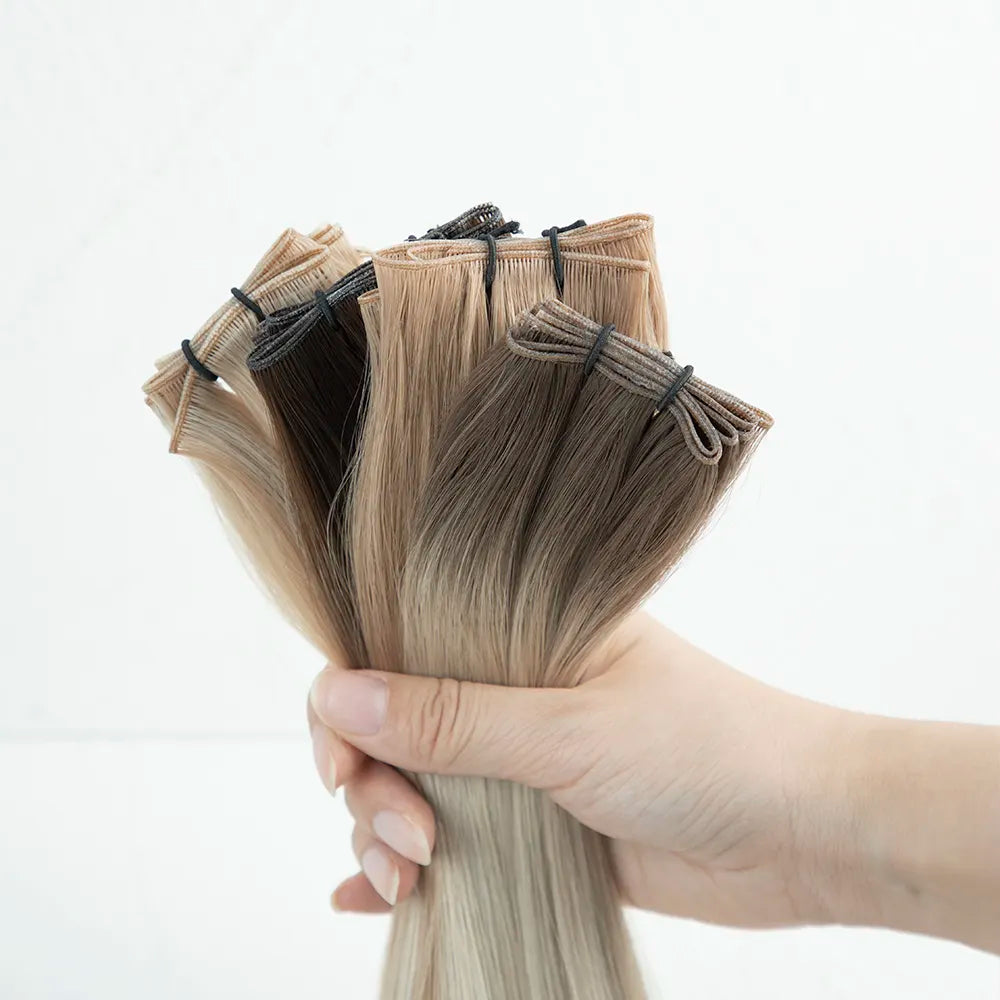 Remy 100% Human Hair Extensions Genius Weft Thick Ends Flat Invisible Genius Weft 50 Grams Per Bundle