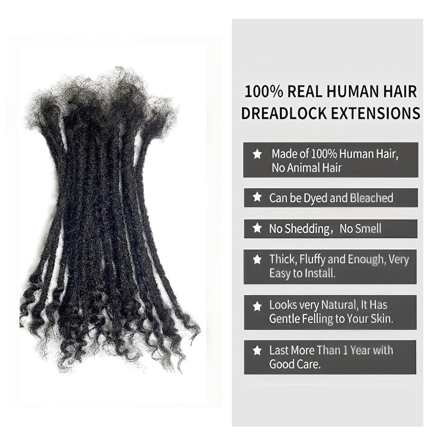 Human Hair Handmade Small 0.6cm Dreadlocks With Coil Tips 20 Stands Per Bundle