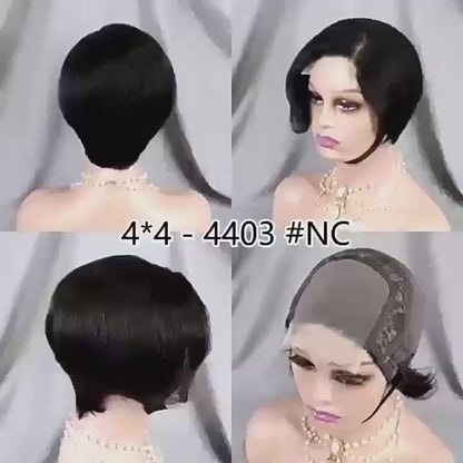 4*4 lace Glueless Pixie cut Wig 100% human hair